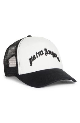 Palm Angels Curved Logo Appliqué Trucker Hat in Black Black