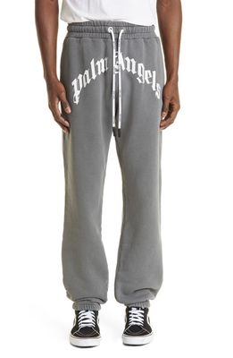 Palm Angels Curved Logo Cotton Joggers in Washed Black/White
