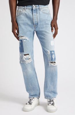 Palm Angels Destroyed Rip & Repair Jeans in Light Blue Bro
