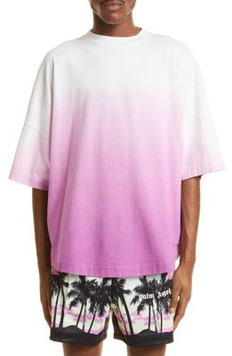 Palm Angels Dip Dye Cotton T-Shirt in Purple White