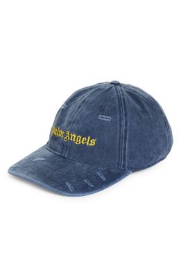 Palm Angels Distressed Embroidered Logo Baseball Cap in Navy Blue Yellow