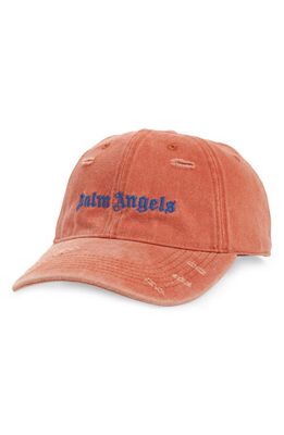 Palm Angels Distressed Embroidered Logo Baseball Cap in Orange Blue