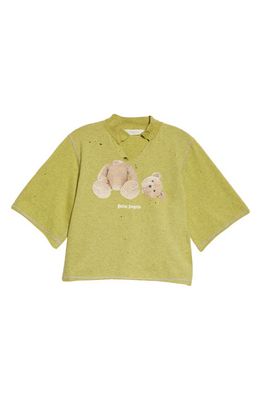 Palm Angels Distressed Headless Bear Crop Cotton Graphic Tee in Green Brown
