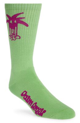 Palm Angels Douby Embroidered Crew Socks in Green Purple