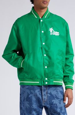Palm Angels Douby Varsity Bomber Jacket in Green White