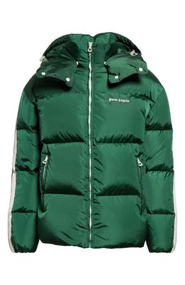 Palm Angels Down Puffer Track Jacket With Removable Hood in Forest Green Whi