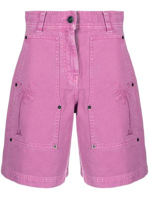 Palm Angels embroidered denim shorts - Purple