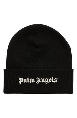 Palm Angels Embroidered Logo Beanie in Black White