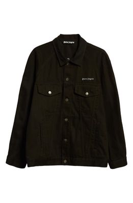 Palm Angels Embroidered Logo Denim Jacket in Black White