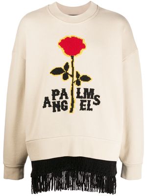 Palm Angels embroidered logo fringed sweatshirt - 6125 BROWN RICE RED