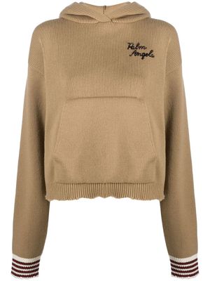 Palm Angels embroidered logo knitted hoodie - Brown