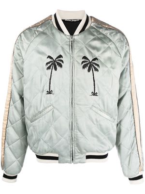 Palm Angels embroidered-motif quilted jacket - Grey