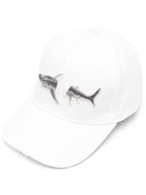 Palm Angels embroidered shark cotton cap - White