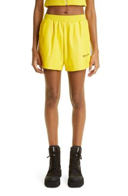 Palm Angels Faux Leather Track Shorts in Vibrant Yellow