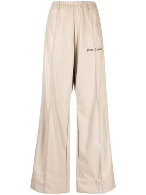 Palm Angels faux-leather wide-leg track pants - Neutrals
