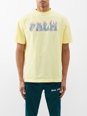 Palm Angels - Flame-logo Cotton-jersey T-shirt - Mens - Yellow Multi