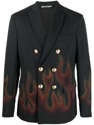 Palm Angels flame-print double-breasted blazer - Black