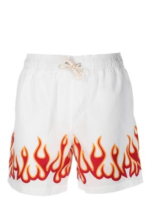Palm Angels flame-print swim shorts - White