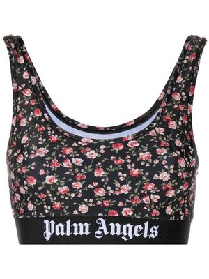 Palm Angels floral-print logo-underband sports bra - Black