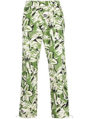 Palm Angels floral-print straight-leg trousers - Green