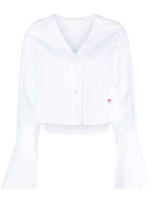 Palm Angels flute-sleeves cropped cotton shirt - White