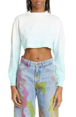 Palm Angels Gradient Long Sleeve Cotton Crop Graphic Tee in Light Blue