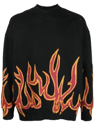 Palm Angels Graffiti Flames distressed sweatshirt - Black