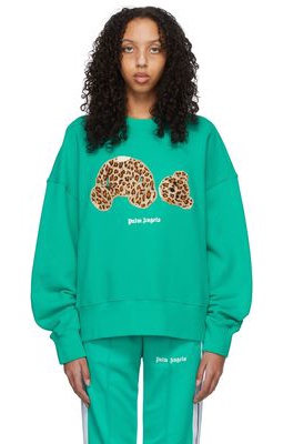 Palm Angels Green Leopard Bear Sweatshirt