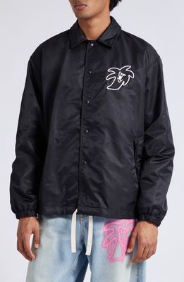Palm Angels Hunter Logo Patch Coach's Jacket in Black White
