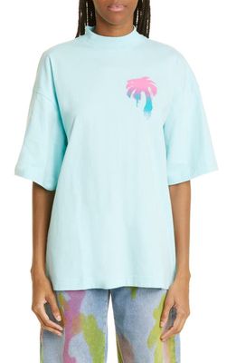 Palm Angels I Love PA Cotton Graphic Tee in Light Blue Multicolor