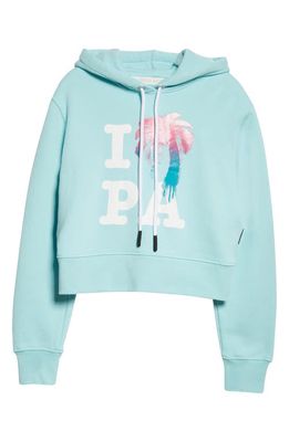 Palm Angels I Love PA Crop Graphic Hoodie in Light Blue Multicolor