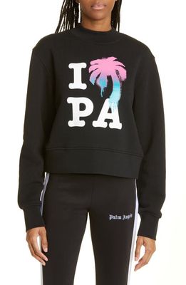 Palm Angels I Love PA Crop Graphic Sweatshirt in Black Multicolor