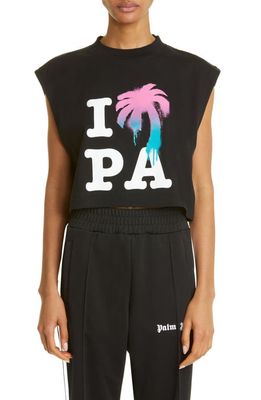 Palm Angels I Love PA Graphic Muscle Crop Tank in Black Multicolor
