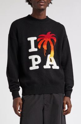 Palm Angels I Love PA Wool & Cashmere Blend Intarsia Sweater in Black Red