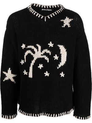 Palm Angels intarsia-knit long-sleeve jumper - Black
