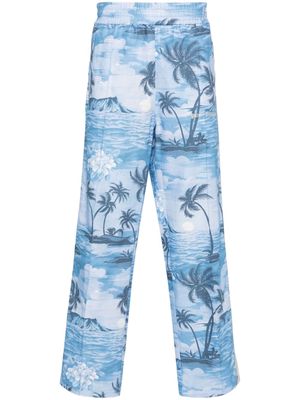 Palm Angels island-print straight-leg trousers - Blue