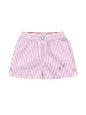 Palm Angels Kids 3 Palms-embroidered striped shorts - Pink