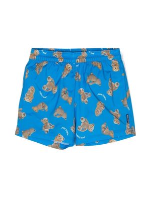 Palm Angels Kids all-over bear-print swim shorts - Blue