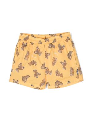 Palm Angels Kids all-over bear-print swim shorts - Yellow