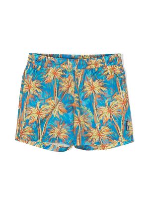 Palm Angels Kids all-over palm-tree print swim shorts - Blue