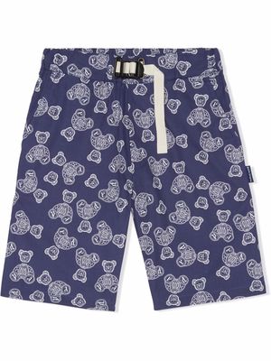 Palm Angels Kids all-over teddy chino shorts - Blue