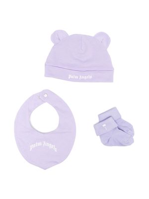 Palm Angels Kids animal-ear logo-print hat set - Purple