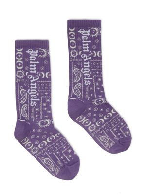 Palm Angels Kids Astro Paisley cotton socks - Purple