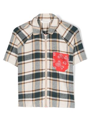Palm Angels Kids bandana-print pocket plaid shirt - Neutrals
