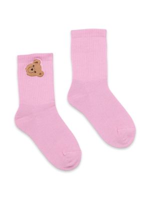 Palm Angels Kids Bear-appliqué socks - 3060 PINK BROWN