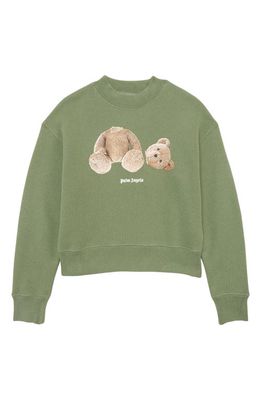 Palm Angels Kids' Bear Cotton Graphic Sweatshirt in Light Green Brown