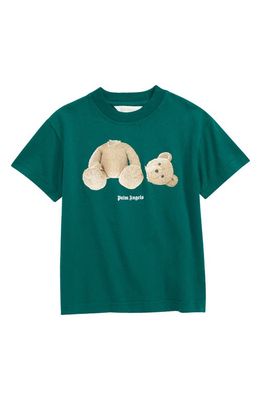 Palm Angels Kids' Bear Cotton Graphic Tee in Forest Green