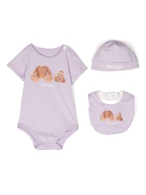 Palm Angels Kids bear-print cotton babygrow set - Purple