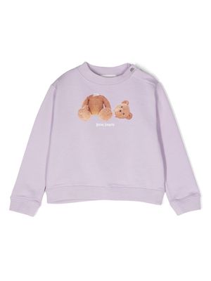 Palm Angels Kids bear-print cotton sweatshirt - Purple