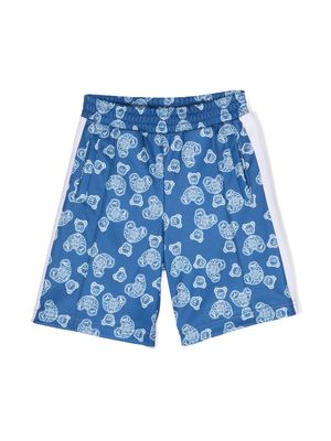 Palm Angels Kids bear-print elastic-waist shorts - Blue